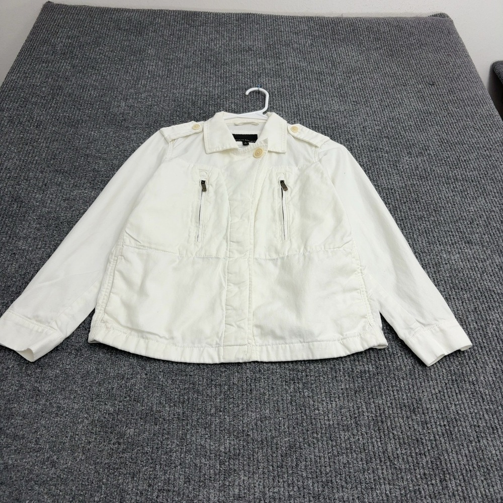 Banana Republic Jacket Womens S White Cotton Linen Epaulettes Military Utility